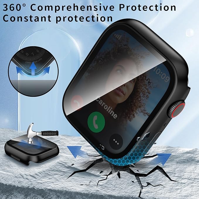 Waterproof Privacy Case Compatible with Apple Watch Ultra 3/2/1 49mm with Anti-peep Screen Protector, iWatch Face Cover Protective Bumper for iWatch Case 49mm Black
