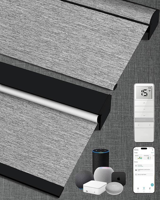 Kincmo Motorized Blinds with Remote,100% Blackout Motorized Roller Shades Work with Apple Homekit,Alexa,Google, Custom Electric Blinds with App,Voice Control (Dreamy Dark Grey)
