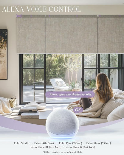 Graywind Smart Coupled Roller Shades Compatible with Alexa Google Custom Size Extra Large Motorized Blinds for Windows(Light Coffee)