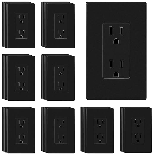 ENERLITES 40 Pack Decorator Outlet 15A Receptacle with Screwless Wall Plate | Self-Grounding, UL Listed, Standard Residential Electrical Outlets for Home, Non-Tamper Resistant, 5-15R, 125V, Matte Black