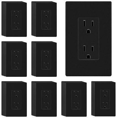 ENERLITES 40 Pack Decorator Outlet 15A Receptacle with Screwless Wall Plate | Self-Grounding, UL Listed, Standard Residential Electrical Outlets for Home, Non-Tamper Resistant, 5-15R, 125V, Matte Black