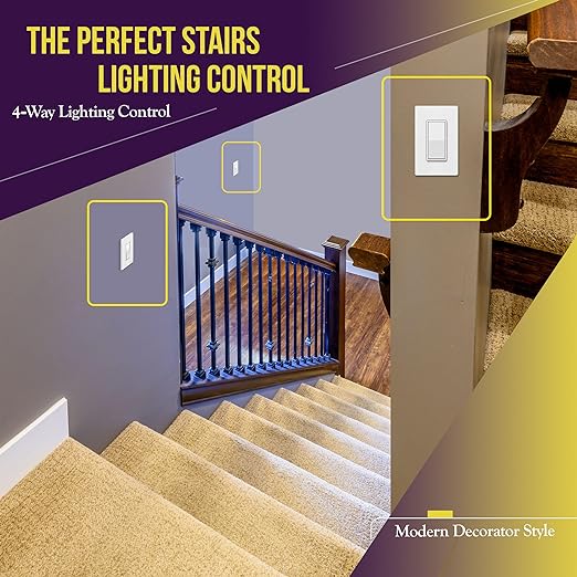 ENERLITES 4-Way Decorator Paddle Rocker Light Switch, Clamp Down Wiring, Grounding Screw, Residential Grade, 15A 120V/277V, UL Listed, 94150-W, White