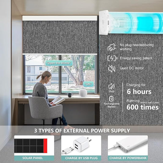 Aprilsmart Motorized Blinds with Remote,Compatible with Apple HomeKit Alexa Google Home- Voice and app Control,Motorized Roller Shades 100% Blackout Custom Size(Baltimore Anthracite-25)