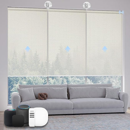 Motorized Coupled Shades, Falme Resistant Smart Solar Shades for Large Windows Automatic Blinds Compatible with Alexa, Electric Roller Blinds Customized for Home Office(5% Openness Beige)