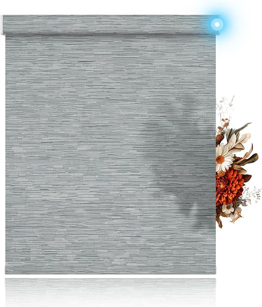 BERISSA Motorized Blinds with Remote,Light Filtering Smart Blinds for Windows,Jacquard Fabric,Remote Control,Thermal Insulated Automatic Blinds,Electric Blinds with USB/Solar Pannel.Grey