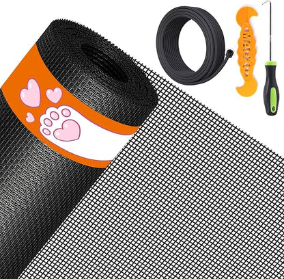 MAGZO Pet Proof Window&Door Screen Replacement Kit, 48" W x 99" L, Best Vinyl Coated Polyester Mesh Dog Cat Resistant Heavy Duty, 32FT Retainer Spline&Spline Removal Hook&Press-Fit Roller Tool, Black