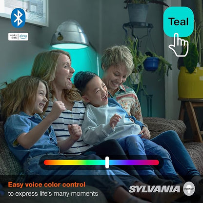 Sylvania Smart Light Bulb, Bluetooth Mesh LED Bulb, Compatible with Alexa & Google Home, A19, 60W Equivalent, E26, RGBW Full Color & Adjustable White [2022 Model] (Pack of 1, 4 Count Total)