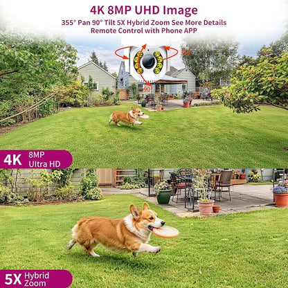 LETSCEE 4K 8MP Wired Outdoor Security Camera,Dual Power Options,Plug in,360° Pan 90° Tilt with Auto Tracking,Full Color Night Vision,2-Way Audio,Waterproof,24/7 Recording,2.4GHz WiFi Only
