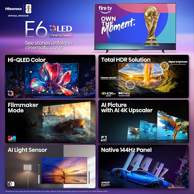 Hisense 100" Class E6 Series QLED 4K UHD Smart Fire TV (100E6QF, 2025 Model) - QLED, Native 144Hz, Dolby Vision IQ · Atmos, Motion Rate 240, HDR 10+, Game Mode Pro, Voice Remote with Alexa