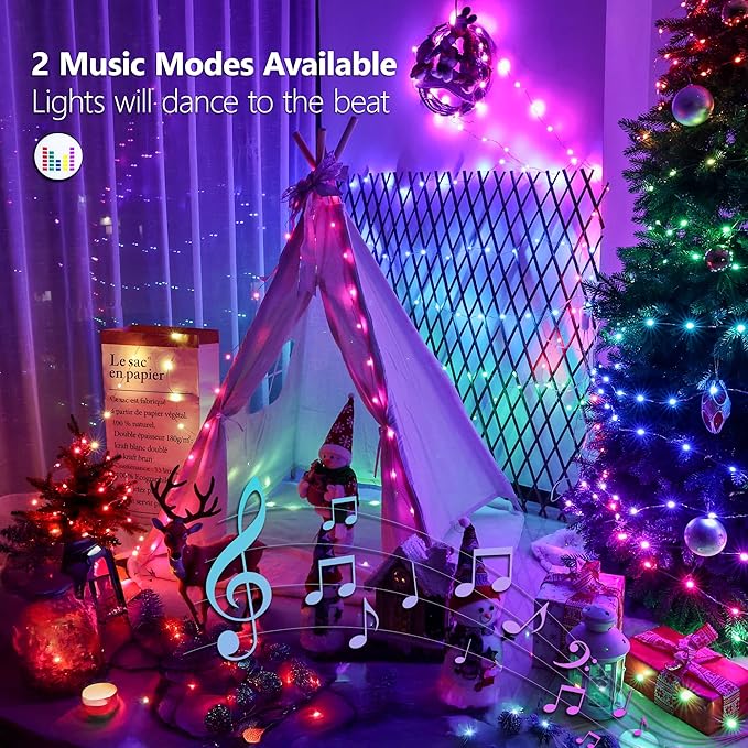 BrizLabs Color Changing Fairy Lights - 33ft 100 LED Red White & Blue Lights with Remote, Patriotic Light Music Sync Rainbow Christmas Tree Lighting with Timer for Xmas Halloween July 4th Party Home