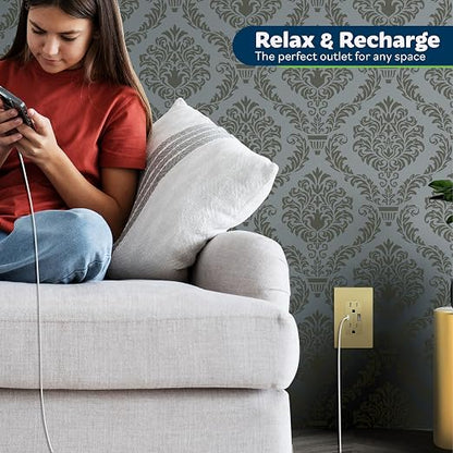 TOPGREENER USB Outlet, 4.2A Type C & Type A Wall Outlet, Gold, 2 Pack | 15 Amp Tamper Resistant Receptacle Plug, Charging Power Outlet with USB Ports, USB Receptacle, UL Listed, Wall Plate Included