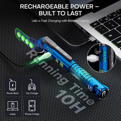 EDC Flashlight Rechargeable,800 Lumen Small Flashlight with Magnetic Clip & Base, 11 Modes LED Flashlight,Glass Breaker&Bottle Opener, USB-C Flashlight for Working,Home and Emergency