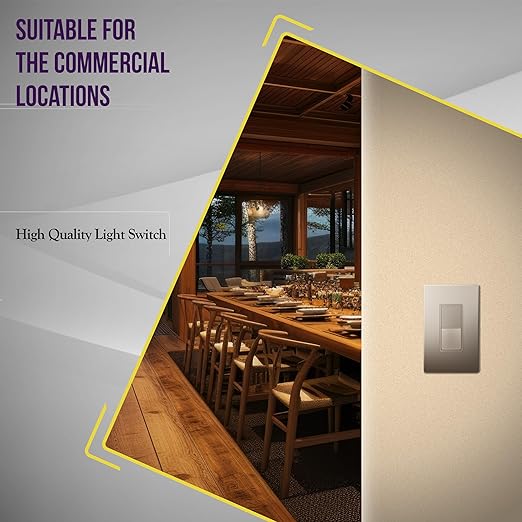 ENERLITES Elite Series Decorator Switch with Screwless Wall Plate, Paddle Light Switch, Single Pole, 3 Wire, Grounding Screw, Residential Grade, 15A 120V, UL Listed, 91150-NKWP, Nickel