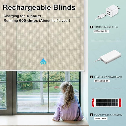 Aprilsmart Motorized Blinds with Remote,Light Filtering Motorized Roller Shades Work with Apple Homekit,Alexa,SmartThings,Google Home,Customize Blinds(Aventus White Linen-52)