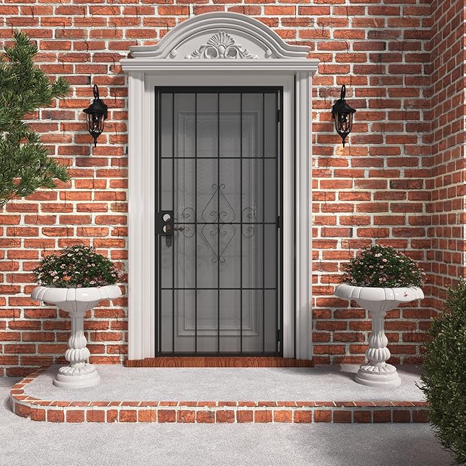 JUBEST 36 in. x 80 in. Security Screen Door, Reversible Powder Coated Black Surface Mount Outswing Steel Security Door with Expanded Metal Screen, Prehung Steel Exterior Doors, Durable&Safe