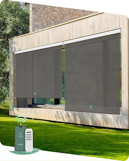 Yoolax Motorized Outdoor Shades Smart Retractable Patio Screens with App & Remote Control, Electric Blinds for Porch Patio Waterproof Roller Shades 8X8ft (5% Openness Alpine Rock)