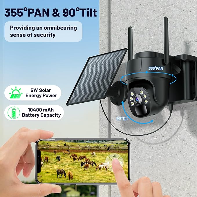 KKB 4G LTE Cellular Security Camera, No WiFi Security Camera Outdoor Built-in SIM Card Unlimited Data Plan, Solar Powered, 2K Wireless Cam Color Night Vision, PIR Motion Sensor, 355° View, 2 Way Talk