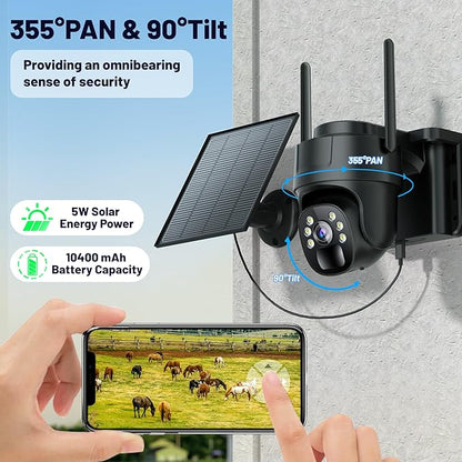 KKB 4G LTE Cellular Security Camera, No WiFi Security Camera Outdoor Built-in SIM Card and 64GB SD Card, Solar Powered, 2K Wireless Cam Color Night Vision, PIR Motion Sensor, PTZ 355° View, 2-Way Talk