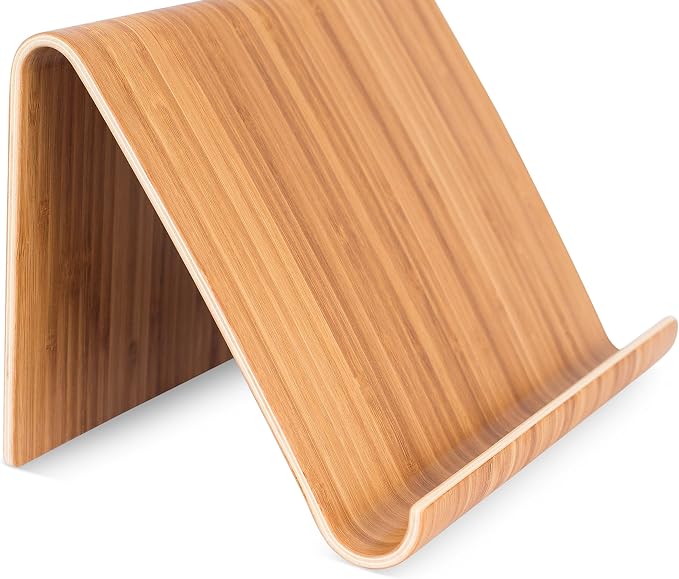 Sofia + Sam Bamboo Tablet Holder and Stand - Natural Wood - E-Readers, Smartphones - Kitchen Tabletop Organizer - Portable Stand for Books, Cookbooks, and Devices