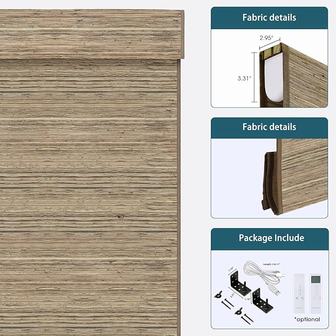 Motorized Roman Woven Woods Shades Work with HomeKit/Alexa/Google Home, Cordless Motorized Roman Shades,Electric Roman Blinds Custom Size,Crocheting Chestnut