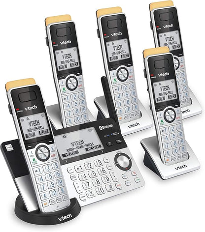 VTech IS8151-5 Super Long Range 5 Handset DECT 6.0 Cordless Phone for Home with Answering Machine, 2300 ft Range, Call Blocking, Bluetooth, Headset Jack, Power Backup, Intercom, Expandable to 12 HS