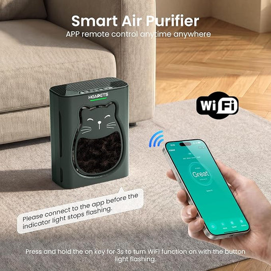 Pet Air Purifier for Home, H13 HEPA Washable Filter,Air Cleaner with APP&Air Quality Monitor for Pet Hair Dander Odor Allergies Pollutant Smoke Dust for Large Rooms 2200 Ft², Auto Mode,P365 Black
