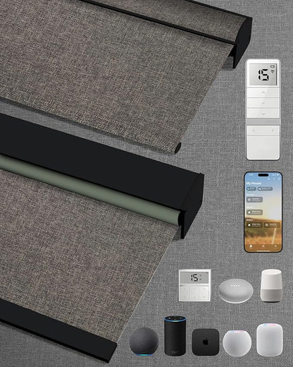 Motorized Blinds with Remote: Kincmo 100% Blackout Roller Shades Work with Apple Homekit,Alexa,Google Home, Customized Electric Blinds with App,Voice Control (100% Blackout Natural Cocoa)