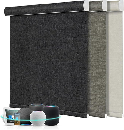 Aprilsmart Motorized Blinds with Remote,Compatible with Apple HomeKit Alexa Google Home- Voice and app Control,Motorized Roller Shades 100% Blackout Custom Size(Bermuda Basalt-24)