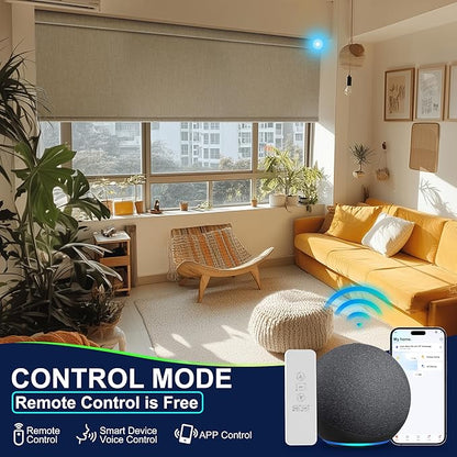 BERISSA Motorized Blinds with Remote,Blackout Smart Blinds for Windows,Linen Fabric,Remote Control,Thermal Insulated Automatic Blinds,Electric Blinds with USB/Solar Pannel.Brown