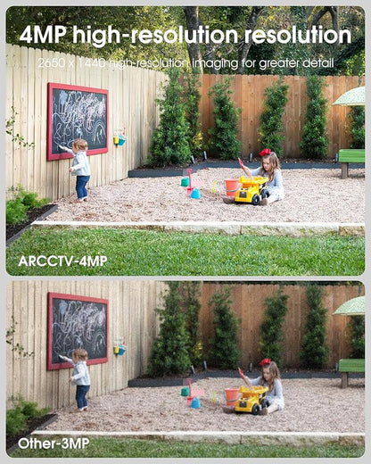 ARCCTV Solar Security Cameras Wireless Outdoor, 4MP 360° View Battery Powered Cam, Spotlight Night Vision, 2-Way Audio, 2.4G/5G Dual Band WiFi, PIR Motion Alert, Suitable for Q4 Camera Kit