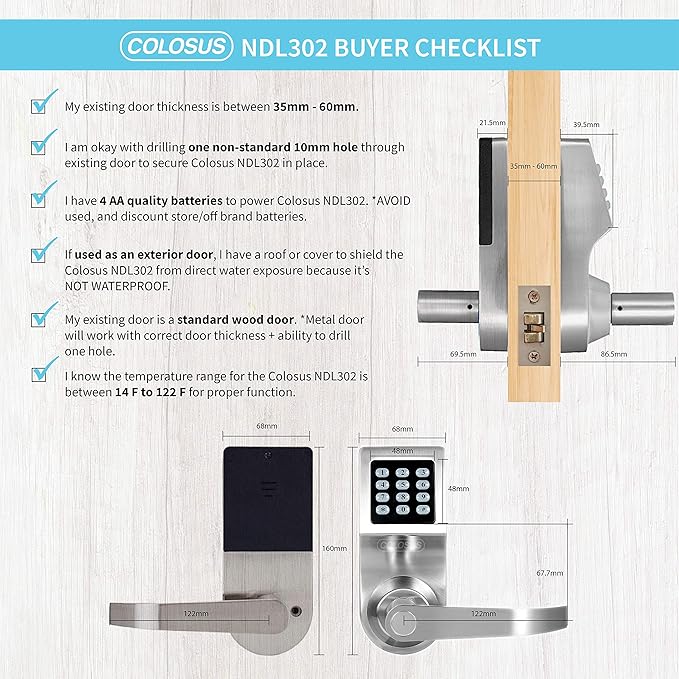 Electronic Smart Door Lock, Keyless Entry with Keypad, Key Fobs, Remote Control, Keys for Home, Office or Commercial, Silver NDL302
