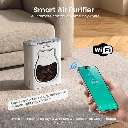 Pet Air Purifier for Home, H13 HEPA Washable Filter,Air Cleaner with APP&Air Quality Monitor for Pet Hair Dander Odor Allergies Pollutant Smoke Dust for Large Rooms 2200 Ft², Auto Mode,P365 White