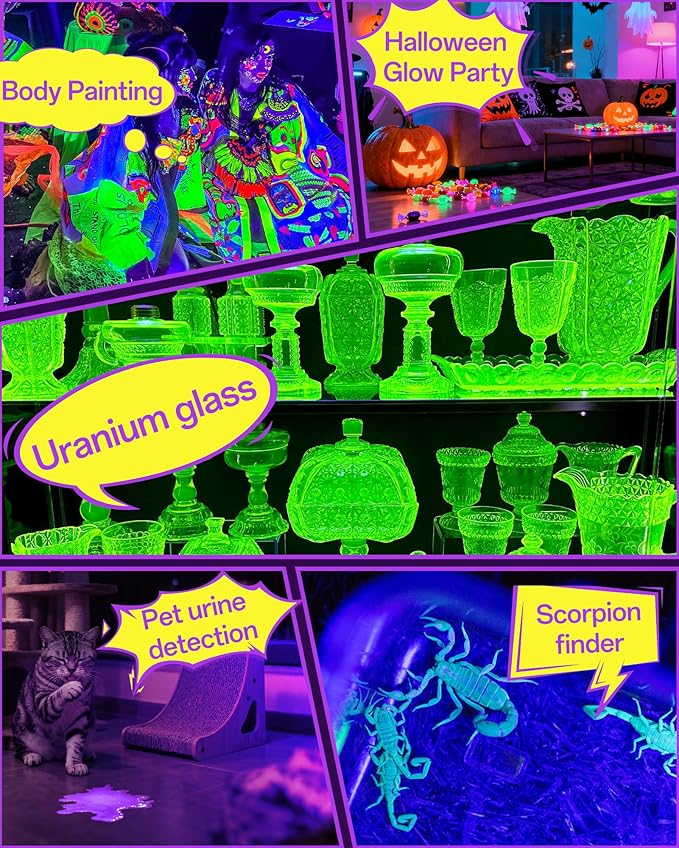 YQNLIFA 5000mAh Rechargeable Black Light Bar, Battery Powered Black Lights for Glow Party, Cordless Blacklight Strip for Halloween Decorations, Fluorescent Poster, Body Paint, Uranium Glass, 2 Pack