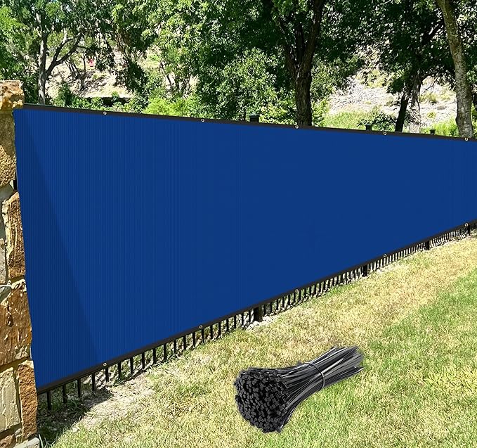 Windscreen4less Privacy Fence Screen Heavy Duty Windscreen Fencing Mesh Fabric Shade Net Cover with Brass Grommtes for Outdoor Wall Garden Yard Pool Deck, 6'x61' Blue