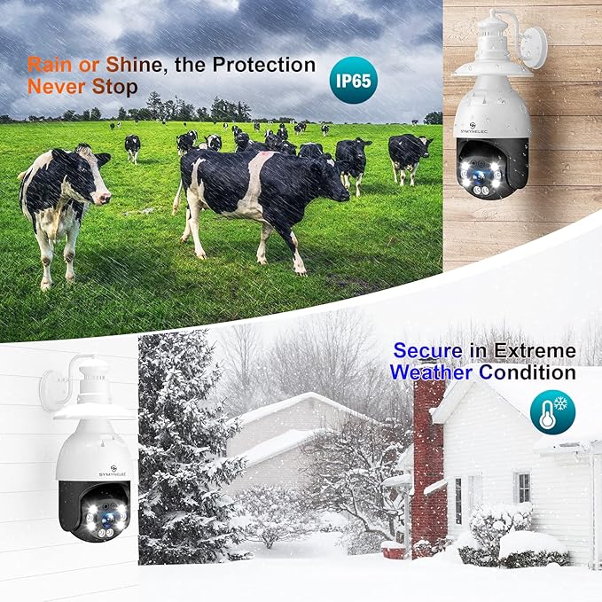 SYMYNELEC 5GHz/2.4GHz Light Bulb Security Camera Outdoor Waterproof 2.5K, 5G Dual Band WiFi Light Socket Security Camera with AI Human Motion Detection Tracking 4MP Color Night Vision Alexa (2 PCS)