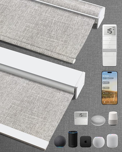 Kincmo Motorized Blinds with Remote,100% Blackout Motorized Roller Shades Work with Apple Homekit,Alexa,Google, Custom Electric Blinds with App,Voice Control (Mist Ash Grey)