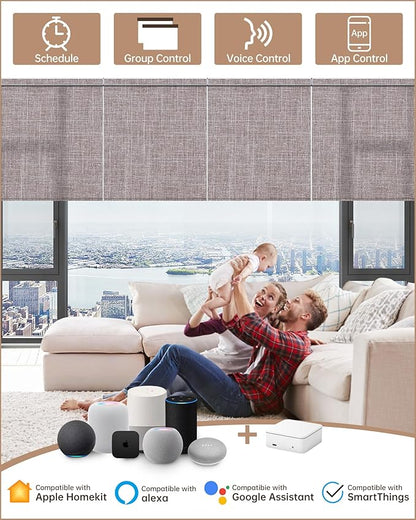 Kincmo Motorized Blinds with Remote, Light Filtering Roller Shades Work with Apple Homekit,Alexa,Google Home, Custom Electric Blinds with App,Voice Control (75% Blackout Meridian Oat)