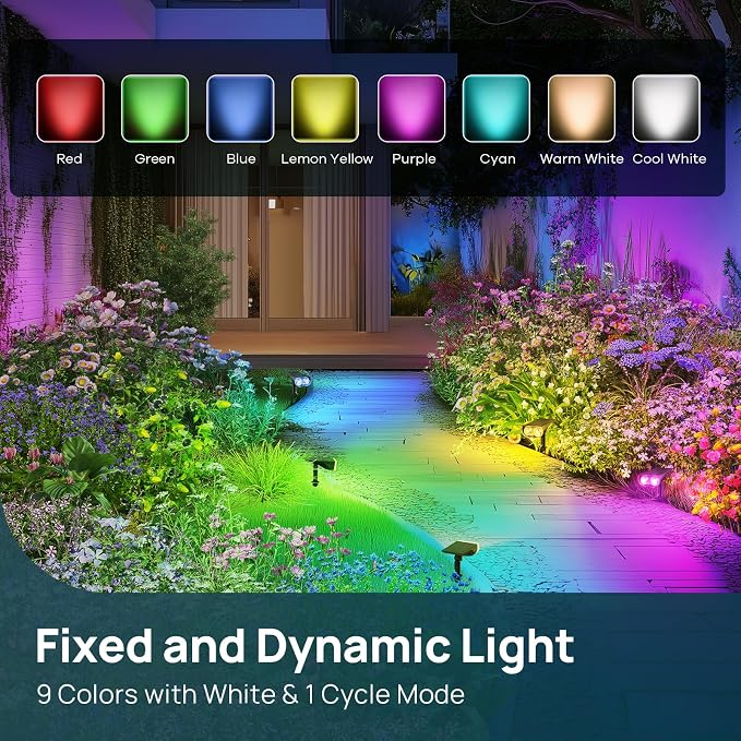Linkind Solar Lights Outdoor Waterproof LED Landscape Spotlight RGB 4 Pack | Starray, 9 Color Changing Modes, Multicolor, Dusk to Dawn, for Holiday Decoration Patio Garden Flag Tree Lawn Pathway