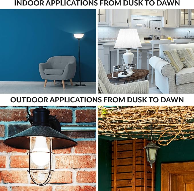 Simba Lighting LED Outdoor Light Bulbs with Photocell Sensor Dusk to Dawn Smart Auto On and Off (2 Pack) A19 9W 60W Replacement for Porch, Night Light, Garage Door, E26 Medium Base, 5000K Daylight