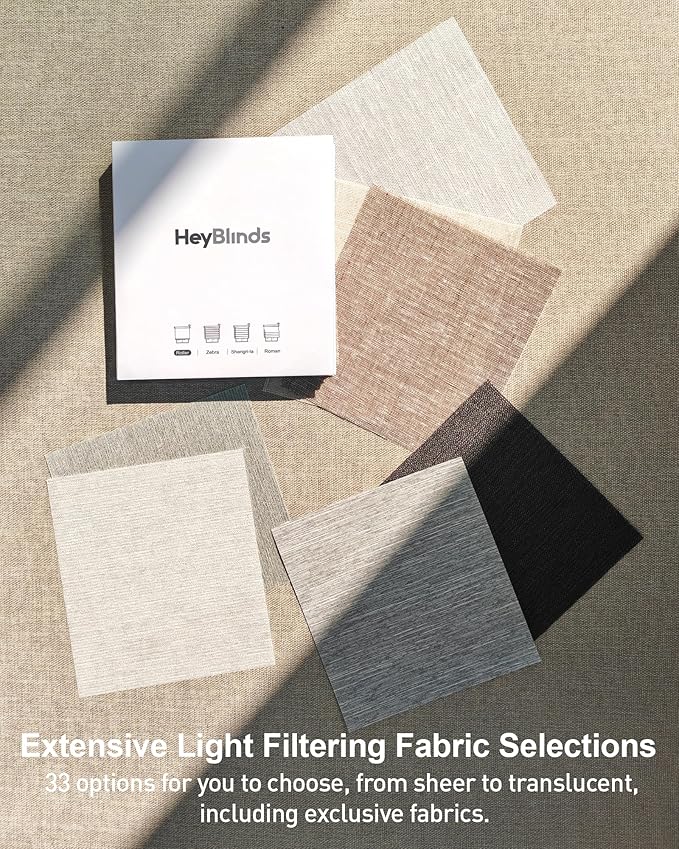 HeyBlinds Motorized Blinds with Remote, Smart Blinds for Windows, Light Filtering, Compatible with Alexa (Light Filtering Roller Shades Fabric Samples)