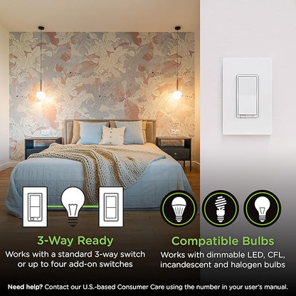 Enbrighten 800 Series Z-Wave Paddle Dimmer, Long Range 800LR, Quick Fit, Simple Wire, Direct 3-Way (No Add-On Switch Needed), Smart Hub Required, Compatible with Alexa, Google Home, 76593