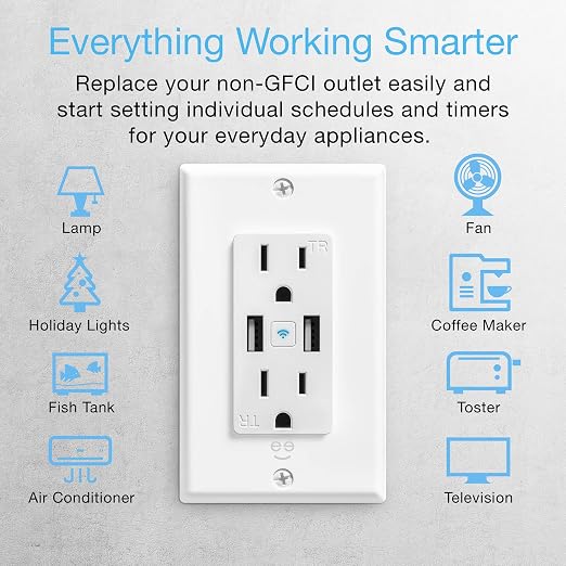 Geeni 2-Port USB Speed Charger Wall Outlet, Dual USB & Power, Smart Charge