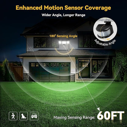 Solar Lights Outdoor, 3500LM 168 LED Motion Sensor Solar Flood Lights, 3 Heads 300° Wide Angle, 3 Modes IP65 Waterproof Solar Security Lights for Yard Garden Patio, 4 Pack (Black)