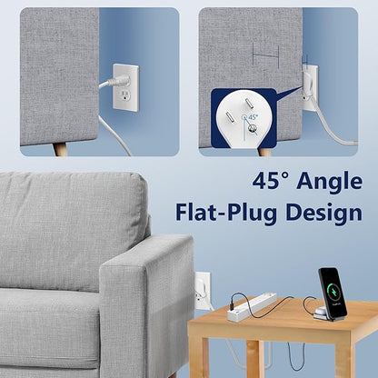 LIDER PD 36W Surge Protected Outlet Extender with 4-Outlet Power Strip, 1 USB Type-A, and 1 Type-C Port, 5ft, Up to 1500J, LED Indicator, ON/Off Switch, Flat-Plug, 45-Degree Angle, UL-Listed, White