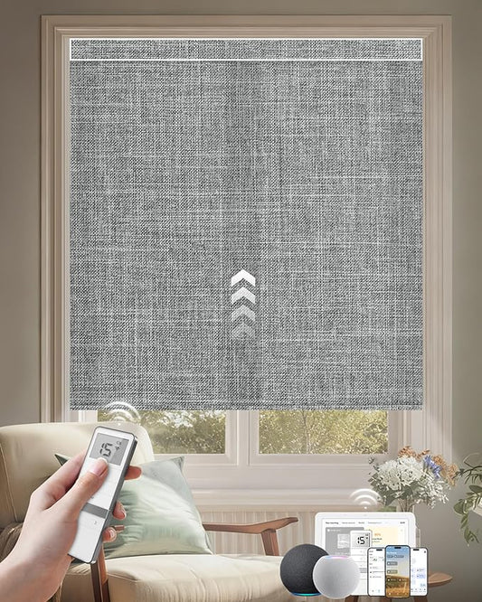 Kincmo Motorized Blinds with Remote, Light Filtering Roller Shades Work with Apple Homekit,Alexa,Google Home, Custom Electric Blinds with App,Voice Control (75% Blackout Meridian Grey)