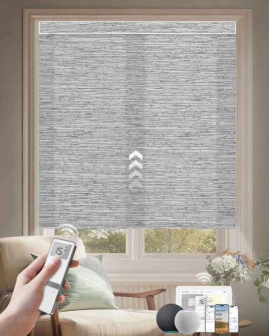 Kincmo Motorized Blinds with Remote, Light Filtering Roller Shades Work with Apple Homekit,Alexa,Google Home, Custom Electric Blinds with App,Voice Control (75% Blackout Dreamy Grey)