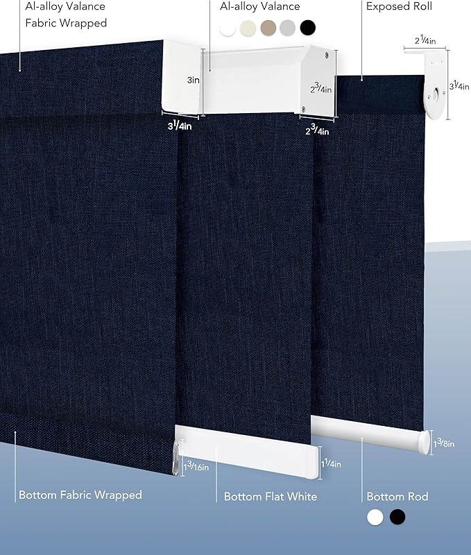 Motorized Blinds Compatible with Alexa Google 100% Blackout Smart Blind Automatic Window Roller Shades Remote Control Custom Size Double-Sided Fabric Blue