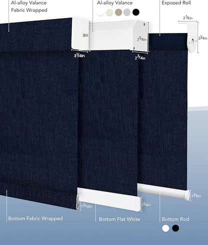 Motorized Blinds Compatible with Alexa Google 100% Blackout Smart Blind Automatic Window Roller Shades Remote Control Custom Size Double-Sided Fabric Blue