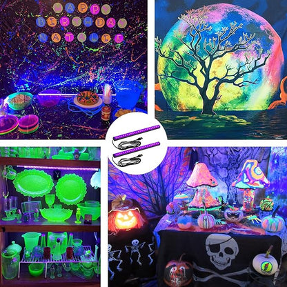 Black Light Bar 10W UV Blacklight Strip for Glow Party: 1ft USB Portable LED Party Supplies for Body Paint Stage Fluorescent Tapestry Poster Halloween Club Bedroom Cabinets Decor Urine Detect 2 Pack