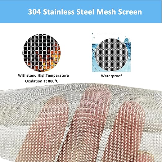 304 Stainless Steel Mesh Screen#100Mesh -Size:15.7"x47.2"(40x120cm), for Home, Garden and Farm. Window or Door Filter, Guards Against Pests Like Mice, Snakes, and Rodents. Easy to Cut and Install